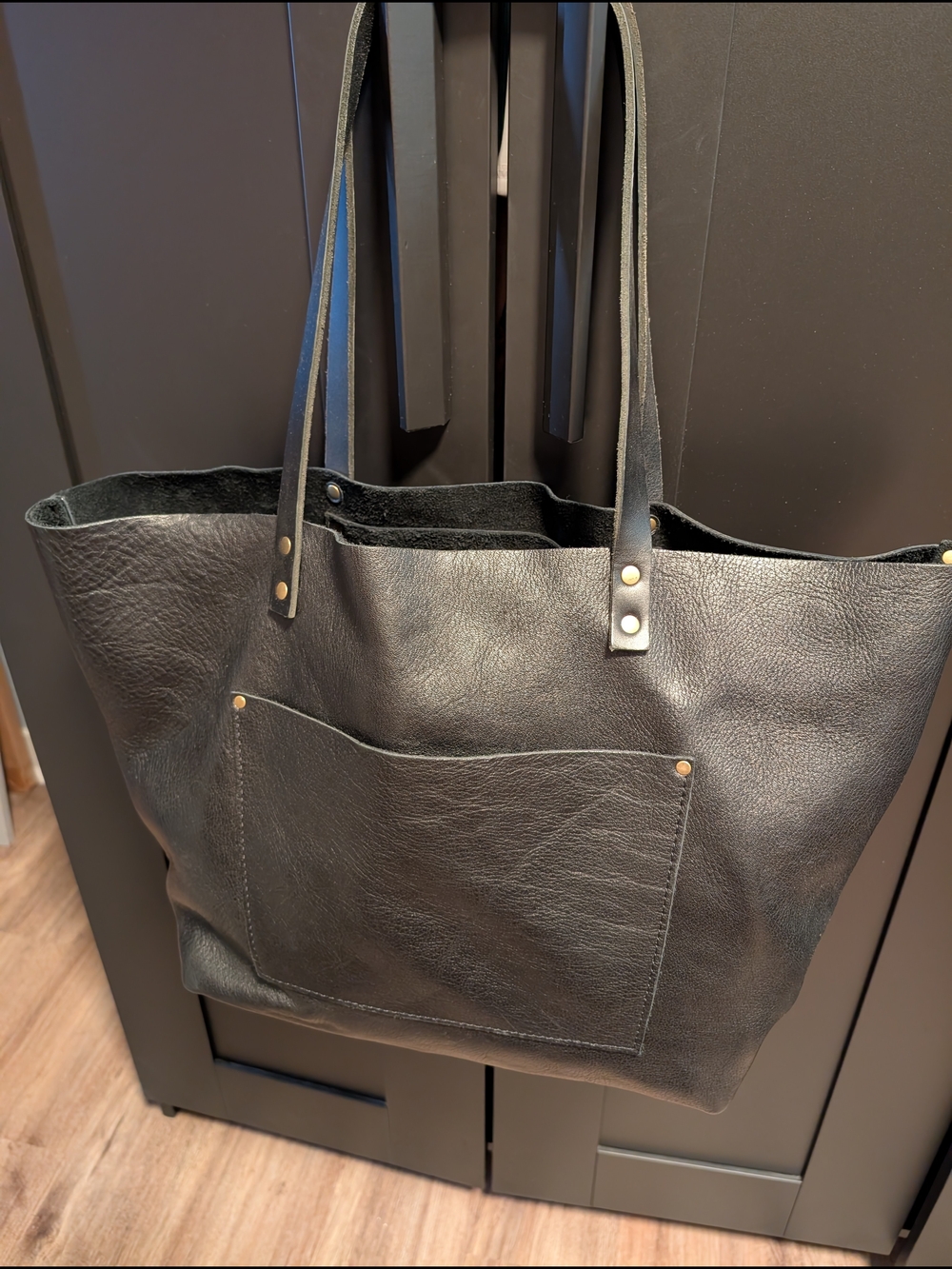 Classic Black Portland Leather X large Tote Bag - Minimalist Everyday Carry